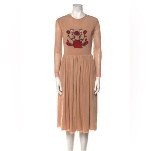 Rachel Antonoff Rose Embroidered Mesh Van Midi Dress Sheer Long Sleeves Size 6